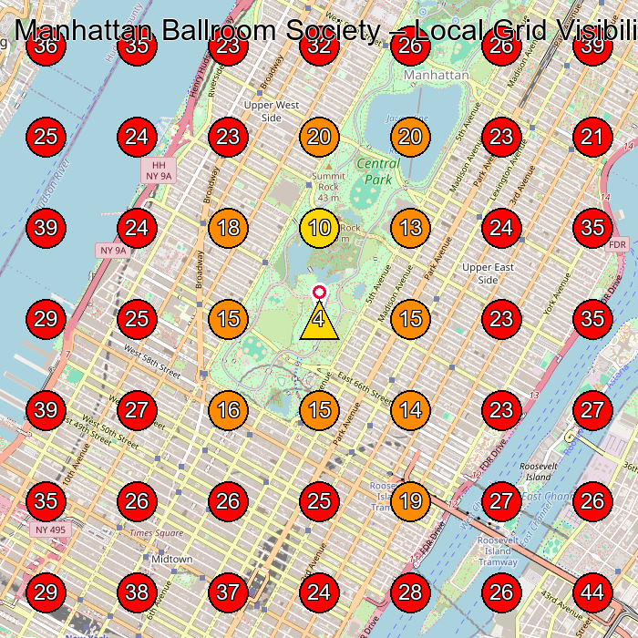 Manhattan Ballroom Society GeoGrid visibility map for Dance School in 246 Columbus Ave